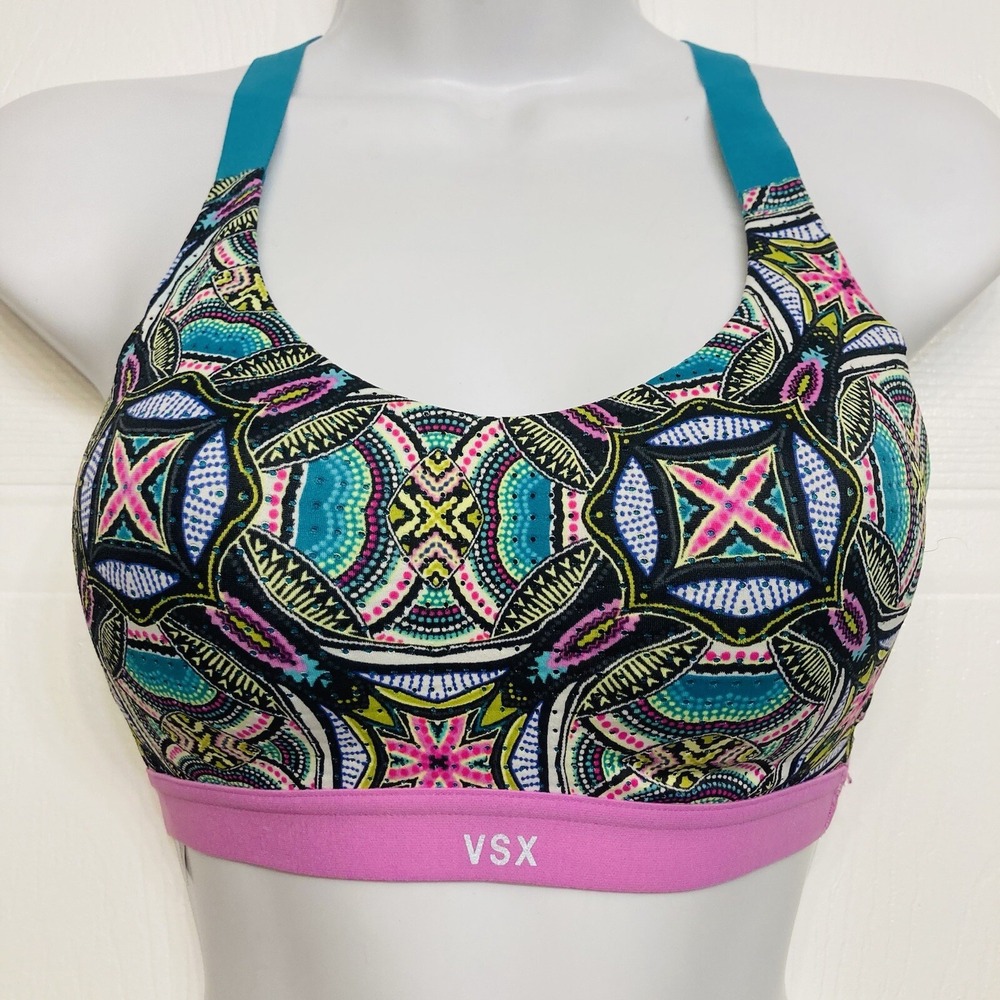 Victoria's Secret VSX Sport Bra Women 32B Multi-Color Geometric Print Activewear
